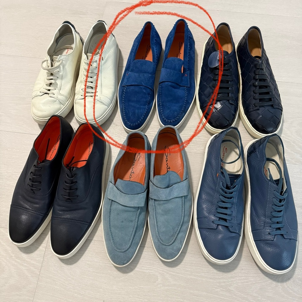 Santoni Blue Suede Men's Loafers